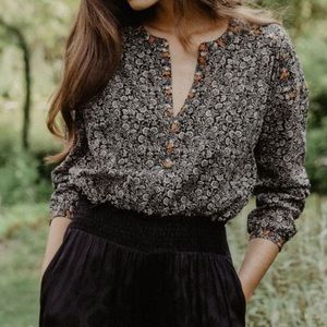 100% cotton floral print blouse with embroidery